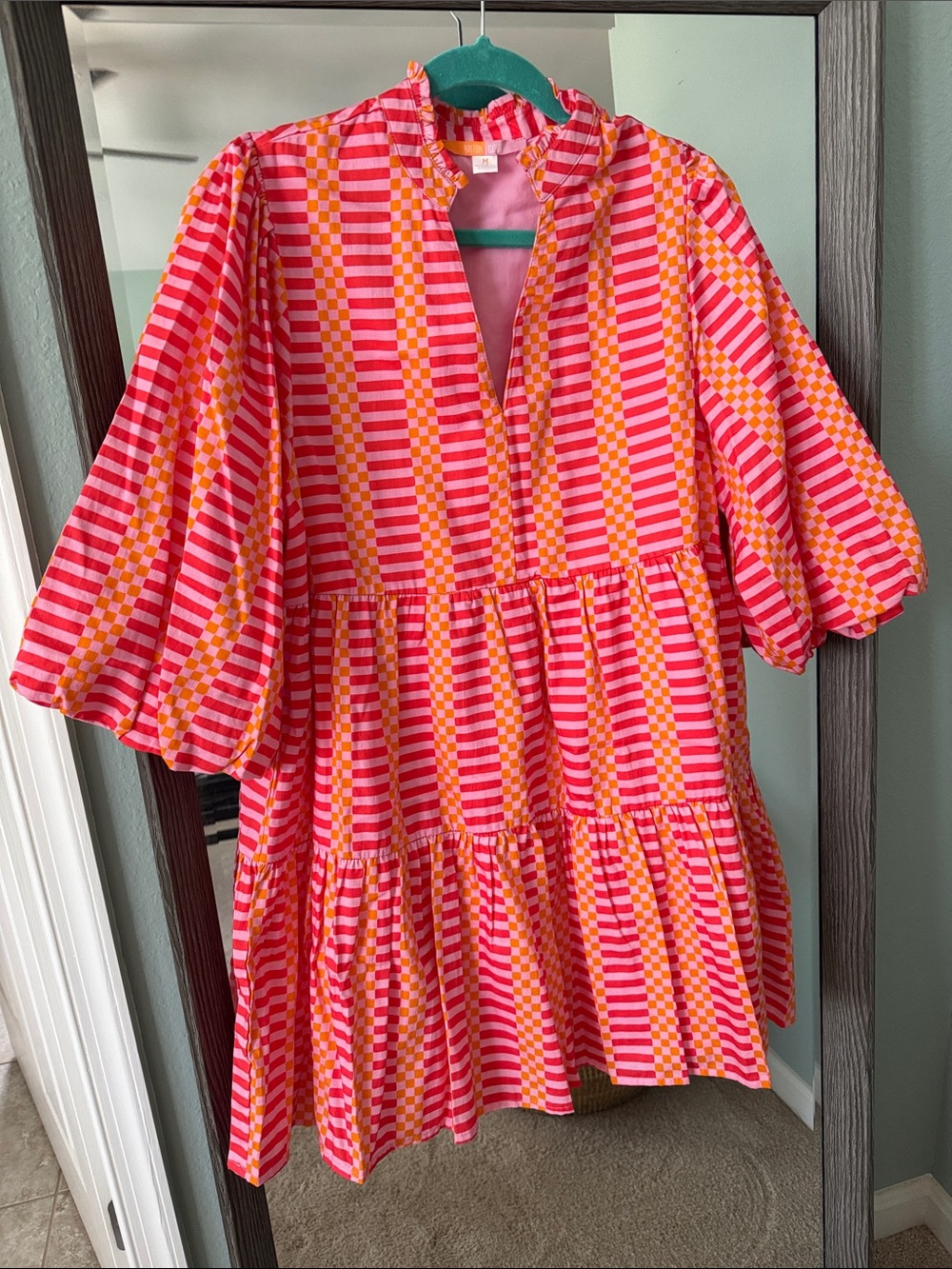 Vibrant Pink & Orange Striped Tiered Casual Dress